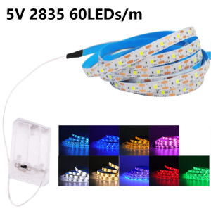 XUNATA 3AA batteriebetriebener LED-Streifen, 5 V, 2835 SMD, 60 LEDs/m, wasserdicht, flexibles LED-Band, TV-Hintergrundbeleuchtung, warmweiß, rot,