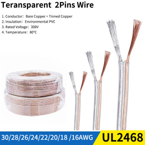 NONE 1/5/50 m elektrisches Kabel, 2-polig, transparentes Kabel, 30 AWG – 16 AWG, UL2468, PVC-Lautsprecher, Audio, Kopfhörer, LED-Streifen,