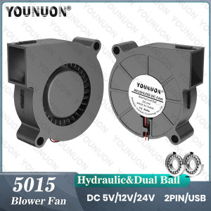 YOUNUONCOOL 2 stück Dual Kugellager 50x50x15MM DC Blower Fan 50mm 3D Drucker Fan 5V/12V/24V 5cm 5015 Gebläse Kühlung Kühler Lüfter