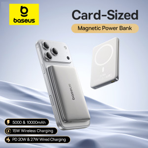 【CCC】Baseus 10000 mAh magnetische powerbank PD 27 W, 5000 mAh magnetische powerbank PD 20 W kaartformaat powerbank voor iPhone 17 Samsung Black