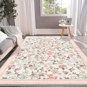 DASTICKING Teppich für Wohnzimmer, großer rosa Schlafzimmerteppich, Nachttisch, Bodenmatte, Frühlingsblume, Pflanzenteppiche, pastoraler Stil,