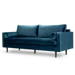 Welurowa kanapa trzyosobowa BRITISH VELVET SOFA 3 w angielskim stylu (Kolor: Granatowy)