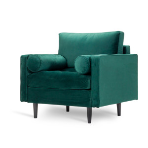 Welurowy fotel BRITISH VELVET w angielskim stylu (Kolor: Butelkowa zieleń)
