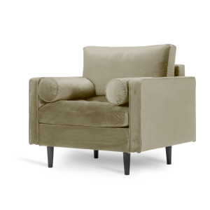 Welurowy fotel BRITISH VELVET w angielskim stylu (Kolor: Piaskowy)