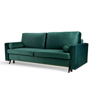 Elegancka kanapa trzyosobowa SOFA VESTA DL aksamitna z funkcją spania (Kolor: Butelkowa zieleń)