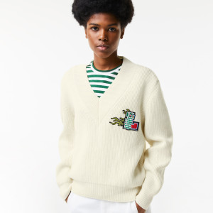 Women's holiday v-neck wool sweater