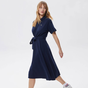 Dámské šaty flare fit polo neck navy blue