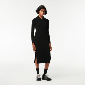 Long, seamless knit ribbed polo dress
