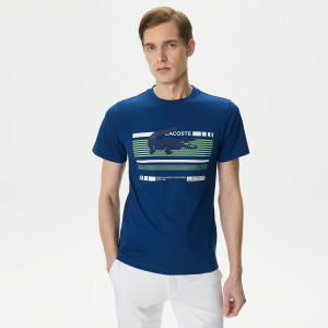 Męska koszulka slim fit z okrągłym dekoltem i nadrukiem
