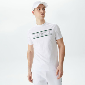 T-shirt męski z okrągłym dekoltem z nadrukiem regular fit biały