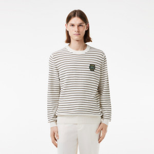 Striped cotton badge crew neck sweater
