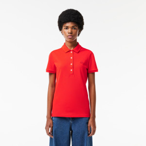 Damska koszulka polo z elastycznej piki bawełnianej slim
fit