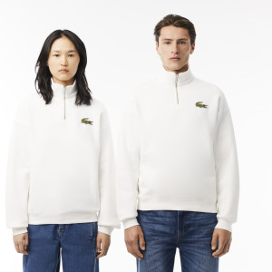 Bawełniana organiczna bluza unisex half zip loose fit biała