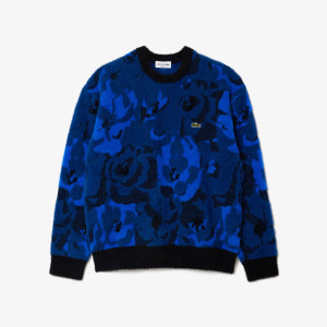 Fuzzy floral jacquard sweater