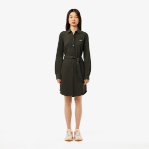 Piqué belted shirt dress
