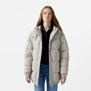 Kurtka damska z kapturem puchowa relaxed fit szara