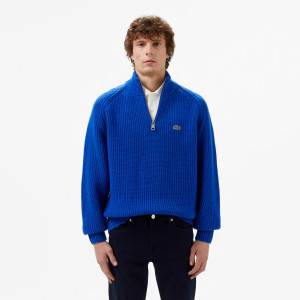 Thick carded wool zip neck sweater