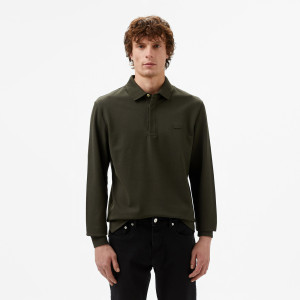 Koszulka polo Paryż męska z długim rękawem regular fit khaki