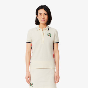 Koszulka polo damska z blokadą koloru slim fit beżowa
