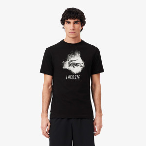 T-shirt męski z okrągłym dekoltem z nadrukiem regular fit czarny
