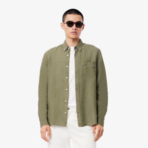 Lniana koszula męska button-down regular fit khaki