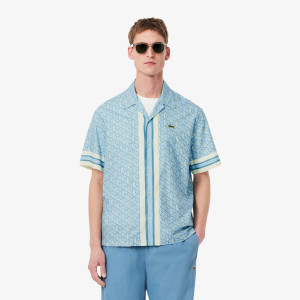 Koszula męska z krótkim rękawem z monogramem relaxed fit niebieska