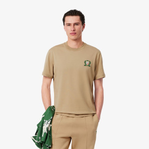 T-shirt męski z okrągłym dekoltem classic fit beżowy
