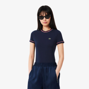 T-shirt damski z okrągłym dekoltem slim fit granatowy