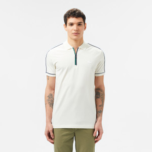 Koszulka polo męska half zip slim fit biała