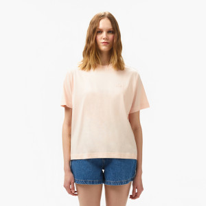 T-shirt damski z okrągłym dekoltem loose fit jasnoróżowy