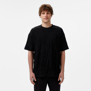 T-shirt męski z okrągłym dekoltem ze wzorem czarny