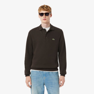 Prążkowana bawełniana bluza z kołnierzem polo