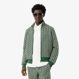 Bluza męska ze stójką z monogramem regular fit zielona