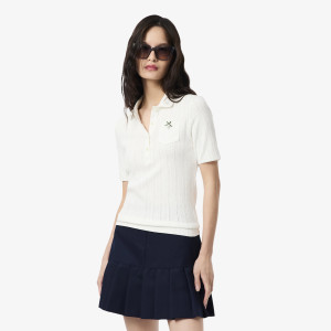Bawełniana organiczna koszulka polo L.12.D damska slim fit biała