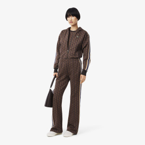 Spodnie dresowe damskie z monogramem flare fit brązowe