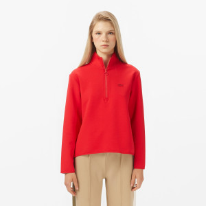 Bluza damska half zip regular fit czerwona