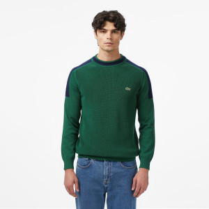 Sweter męski z okrągłym dekoltem z blokadą koloru classic fit zielony