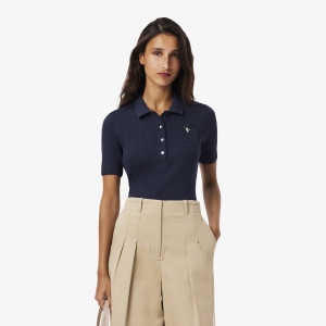 Koszulka polo L.12.D damska slim fit granatowa