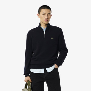 Zip neck carded wool sweater