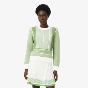 Sweter damski z okrągłym dekoltem ze wzorem regular fit zielony