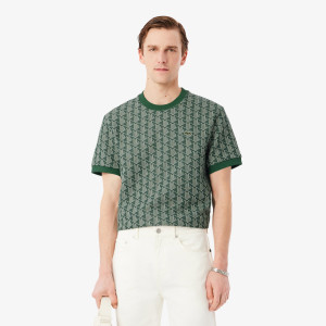 T-shirt męski z okrągłym dekoltem z monogramem classic fit ciemnozielony