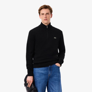 Zip neck carded wool sweater