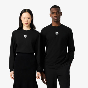 T-shirt unisex z okrągłym dekoltem z długim rękawem z nadrukiem classic fit czarny