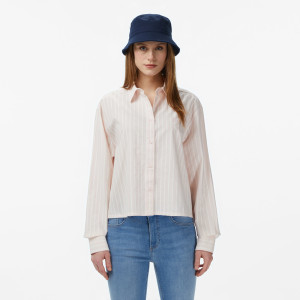 Koszula damska button-down w paski relaxed fit jasnoróżowa