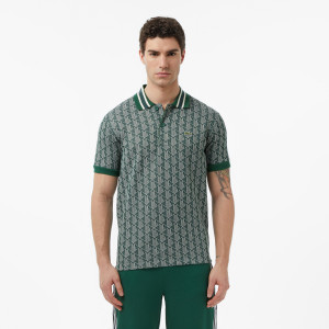 Koszulka polo męska z monogramem classic fit zielona