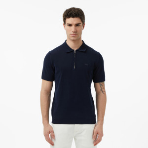 Sweter męski z kołnierzykiem polo z krótkim rękawem classic fit granatowy