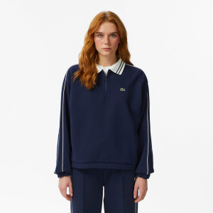 Bluza damska z kołnierzykiem polo loose fit granatowa