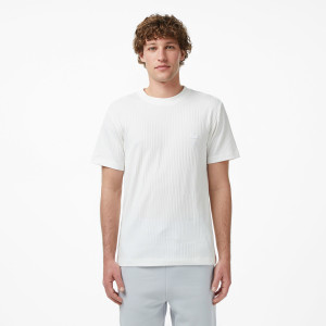 T-shirt męski z okrągłym dekoltem w paski regular fit biały