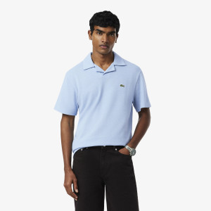 Lniana koszulka polo męska classic fit niebieska