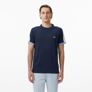 T-shirt męski z okrągłym dekoltem z blokadą koloru regular fit granatowy